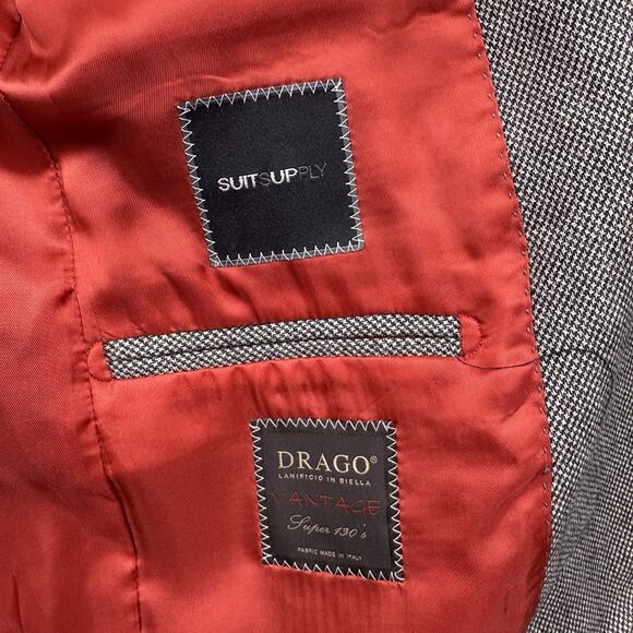 SuitSupply Blazer Mens 34R Gray Drago Vantage Jacket Wool Houndstooth Sport Coat - Picture 4 of 11